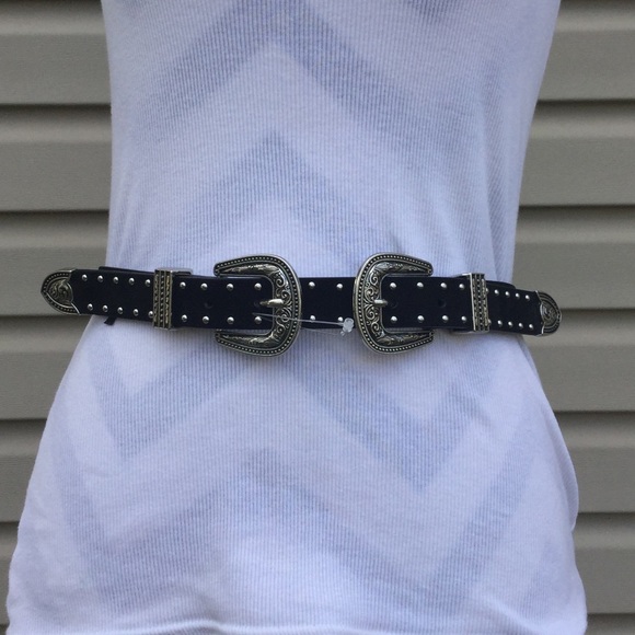 New Express Studded Double Buckle Western Belt - Picture 2 of 7